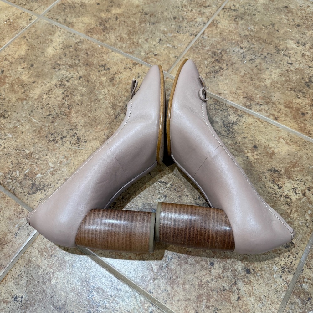 Clarks Grace Nina Nude Beige Leather Block Heel Bow Pumps Shoes Women 10M Career - Picture 6 of 12